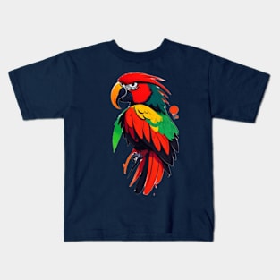 Vibrant Feathers: A Paint Splatter Parrot Masterpiece Kids T-Shirt